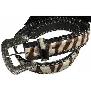 Nocona Sz M Genuine Leather Western Belt Brown Calf Hair 34
